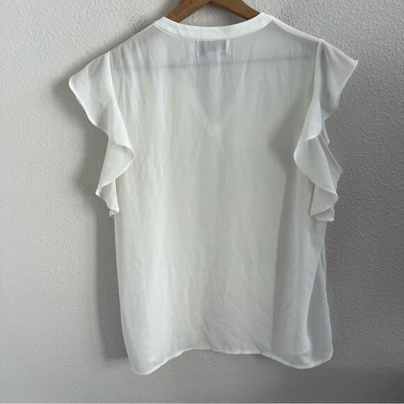 Nordstrom Rack White Ruffle Tie Neck Blouse Top Neutral Feminine Small - Picture 2 of 5